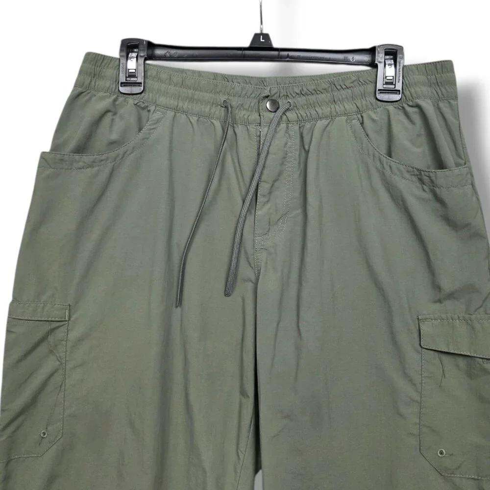 Columbia Windbreaker Cargo Pants Womens Large Cropped Hiking Green - Picture 2 of 12